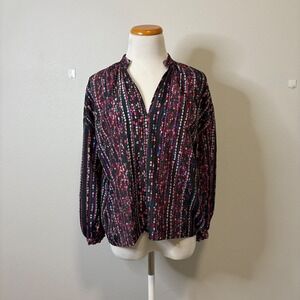 Marie Oliver Blouse V-Neck‎ Long Sleeve Abstract Print Top XS